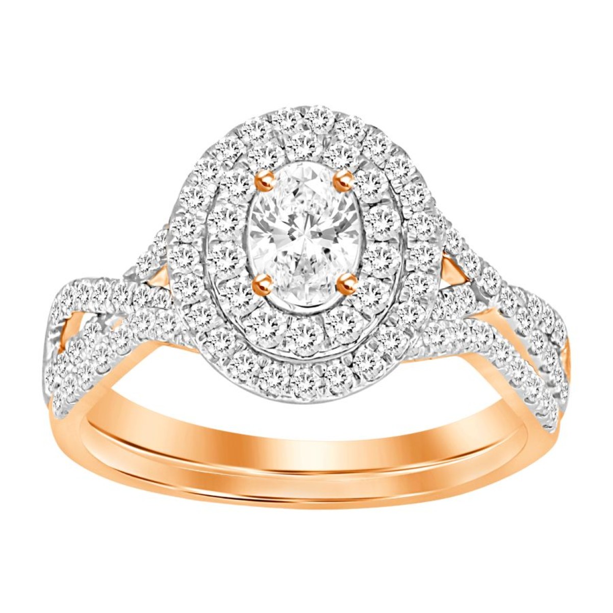 BRIDAL RING SET 1.00CT ROUND/OVAL DIAMOND 14K ROSE GOLD