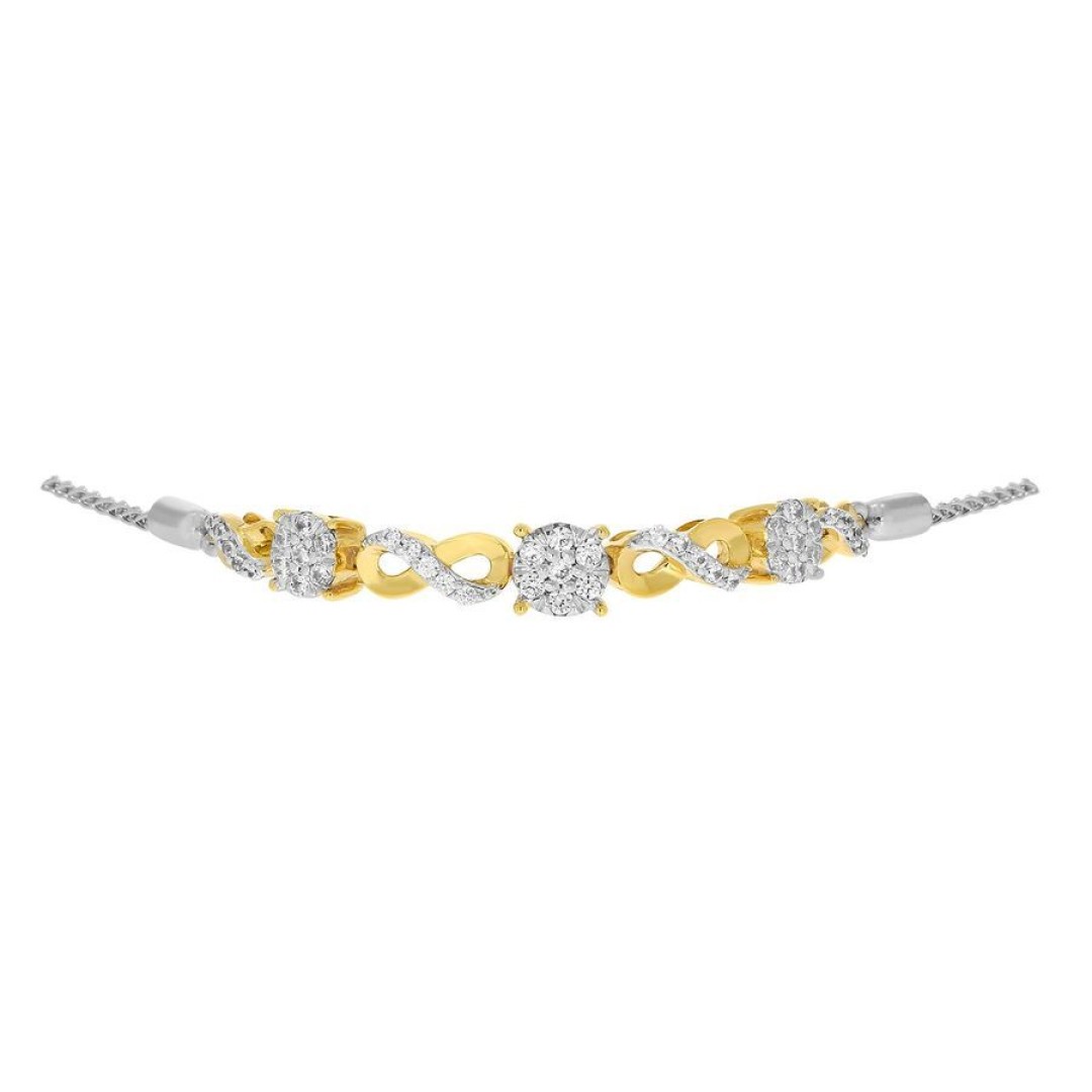 LADIES BOVALO BARCELET 0.20CT ROUND DIAMOND STERLING SILVER WHITE & YELLOW