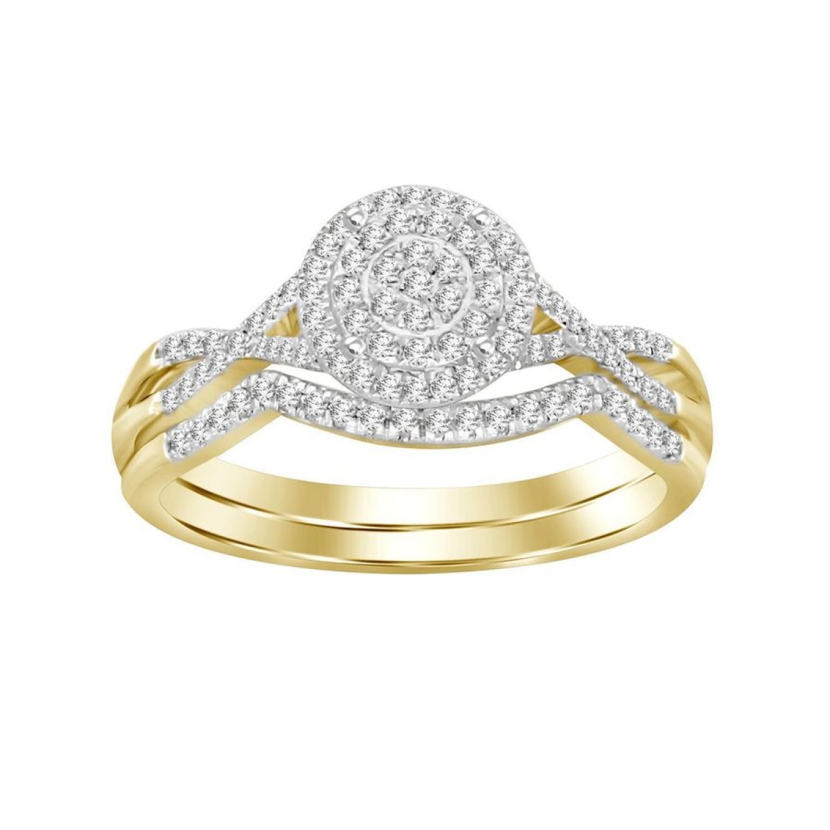BRIDAL RING SET 0.25CT ROUND DIAMOND 10K YELLOW GOLD