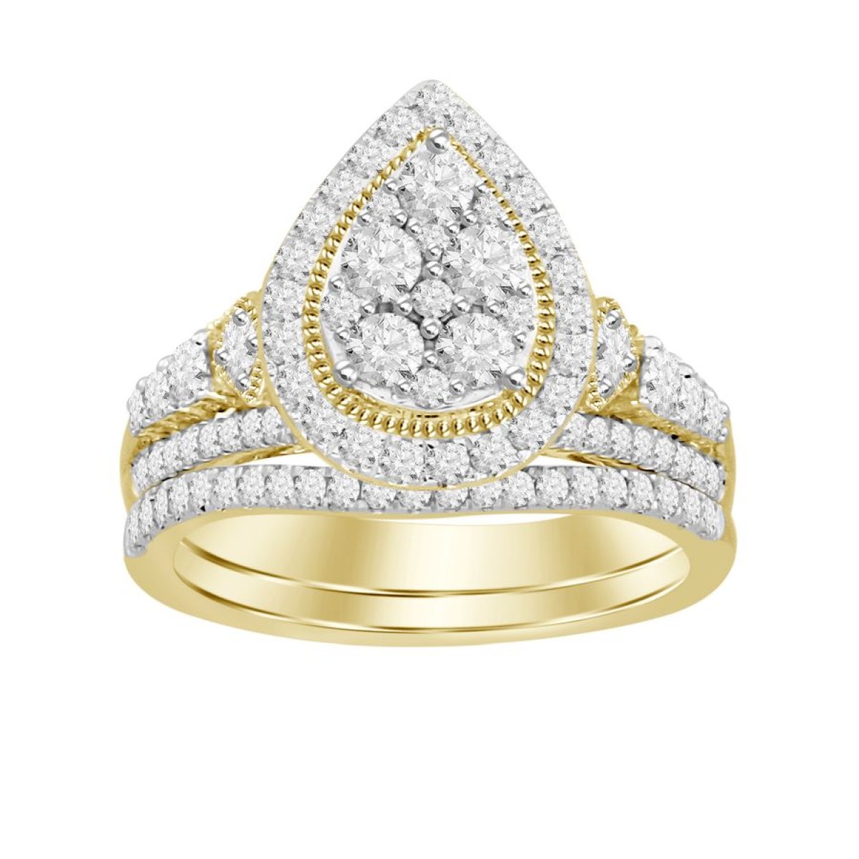BRIDAL RING SET 1.00CT ROUND DIAMOND 14K YELLOW GOLD