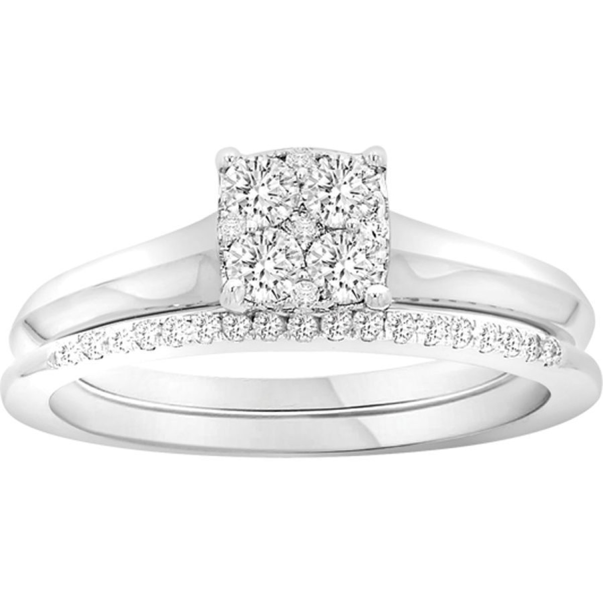 LADIES RING 0.33CT ROUND/EMERALD DIAMOND 14K WHITE GOLD