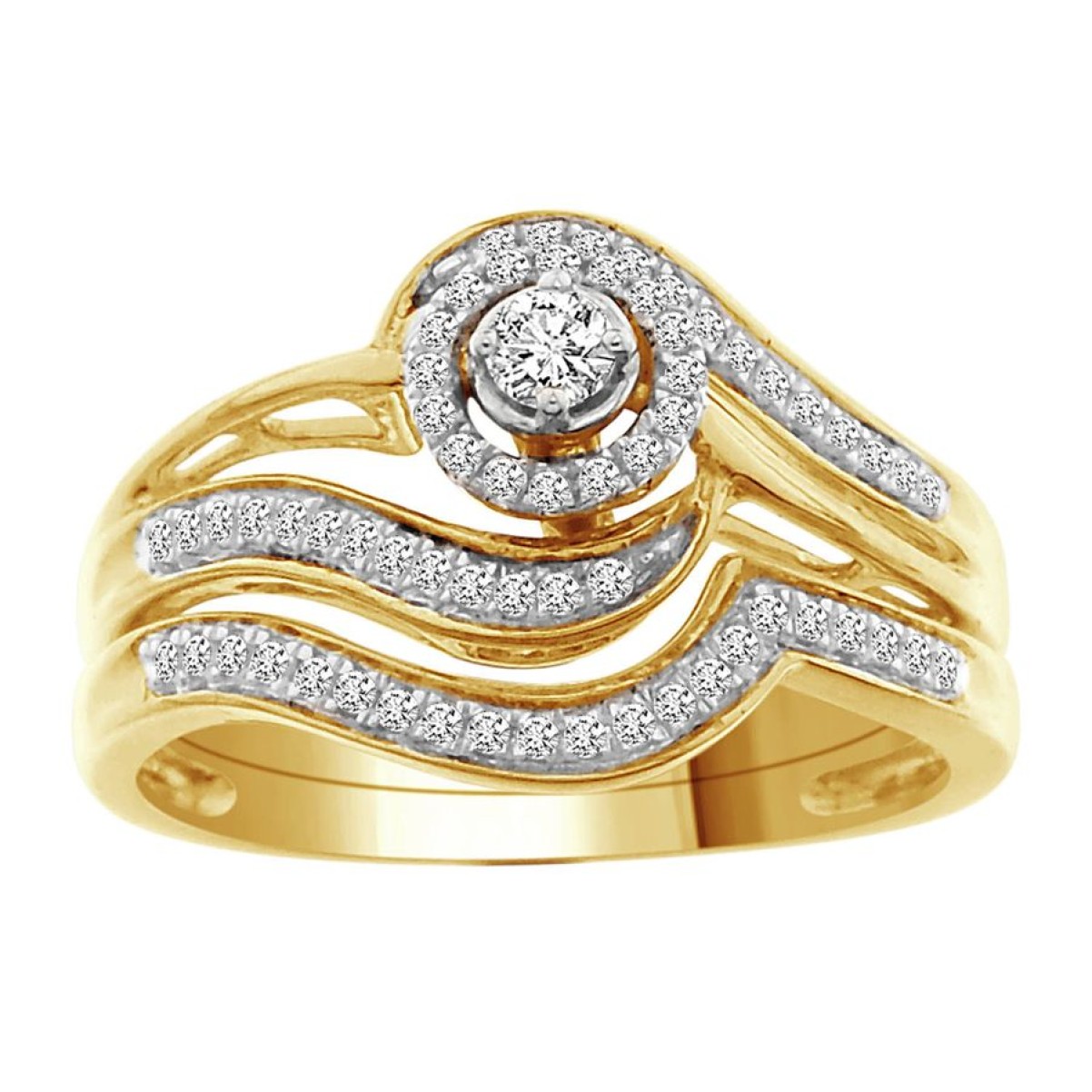 BRIDAL RING SET 0.25CT ROUND DIAMOND 10K YELLOW GOLD
