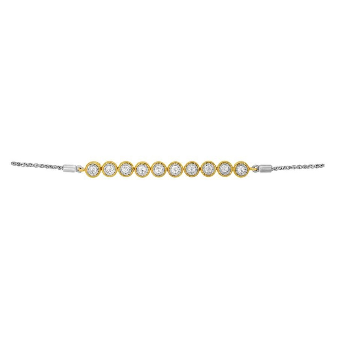 LADIES BOVALO BRACELET 0.20CT ROUND DIAMOND STERLING SILVER WHITE & YELLOW