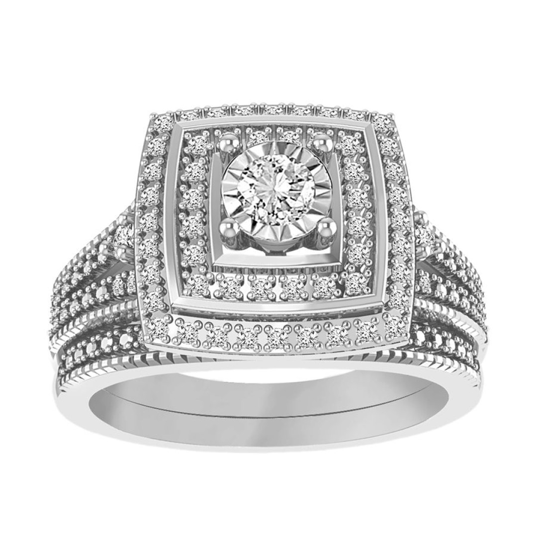 BRIDAL RING SET 0.33CT ROUND DIAMOND 10K WHITE GOLD