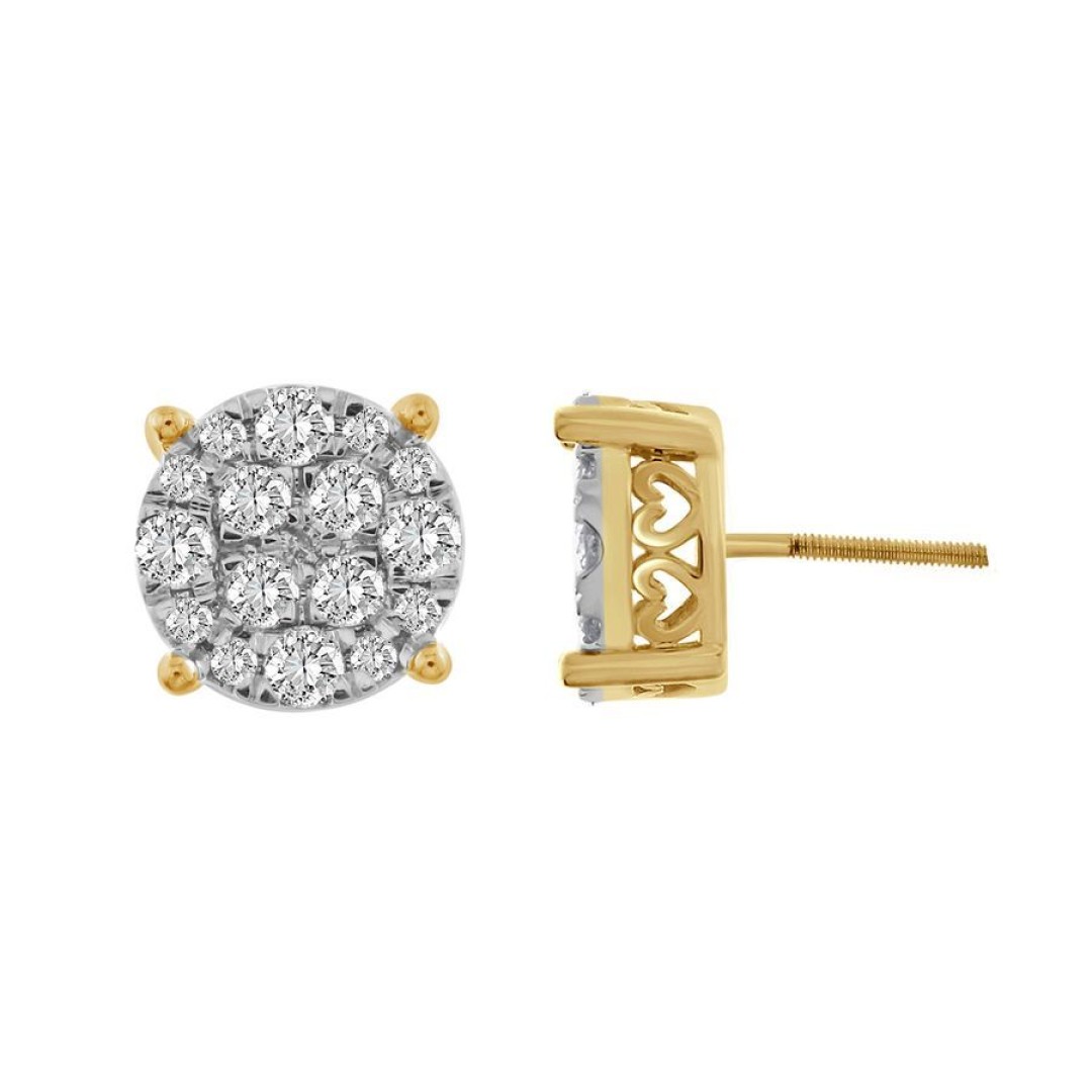 EARRINGS 1.00CT ROUND DIAMOND 10K YELLOW GOLD