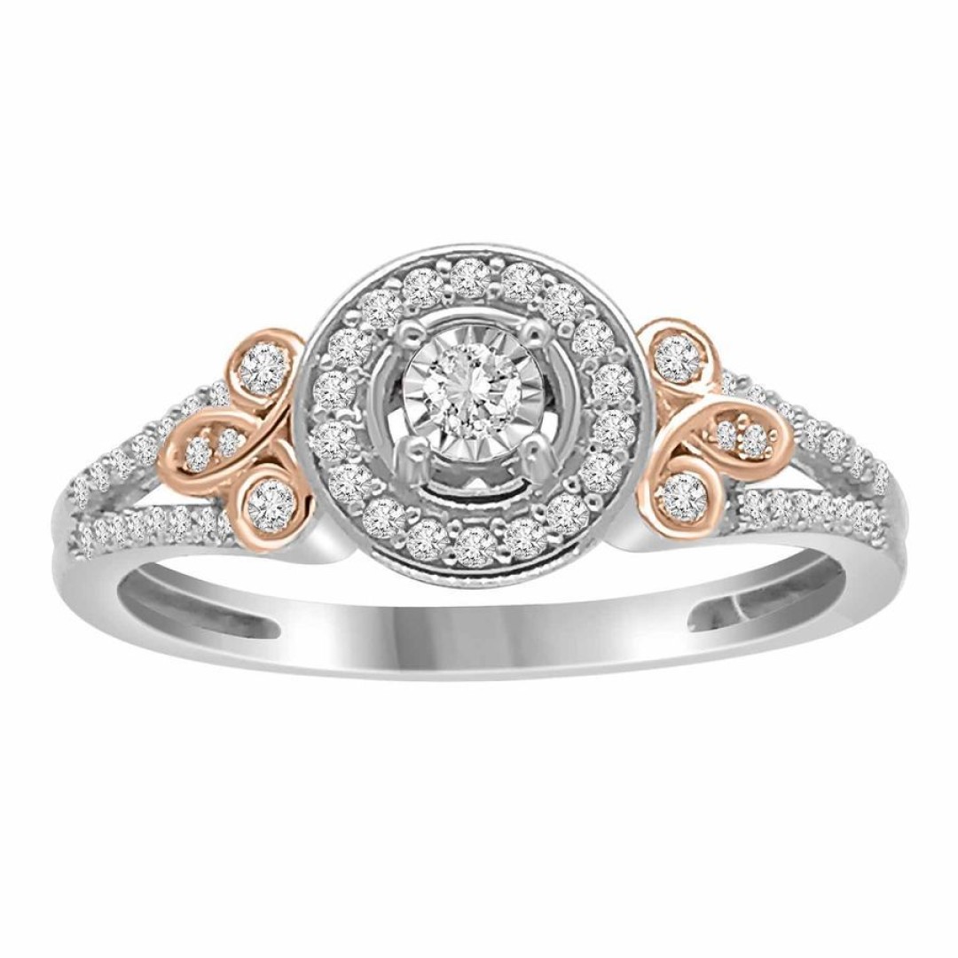 LADIES RING 0.25CT ROUND DIAMOND 10K WHITE & ROSE GOLD