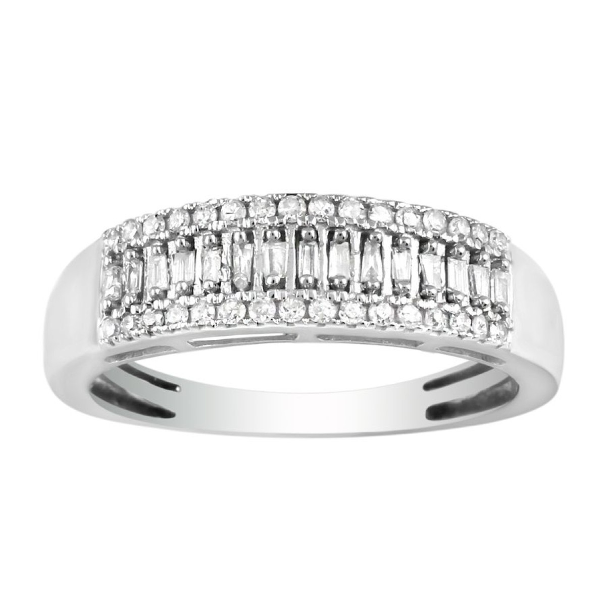 LADIES BAND 0.25CT ROUND/BAGUETTE DIAMOND 10K WHITE GOLD