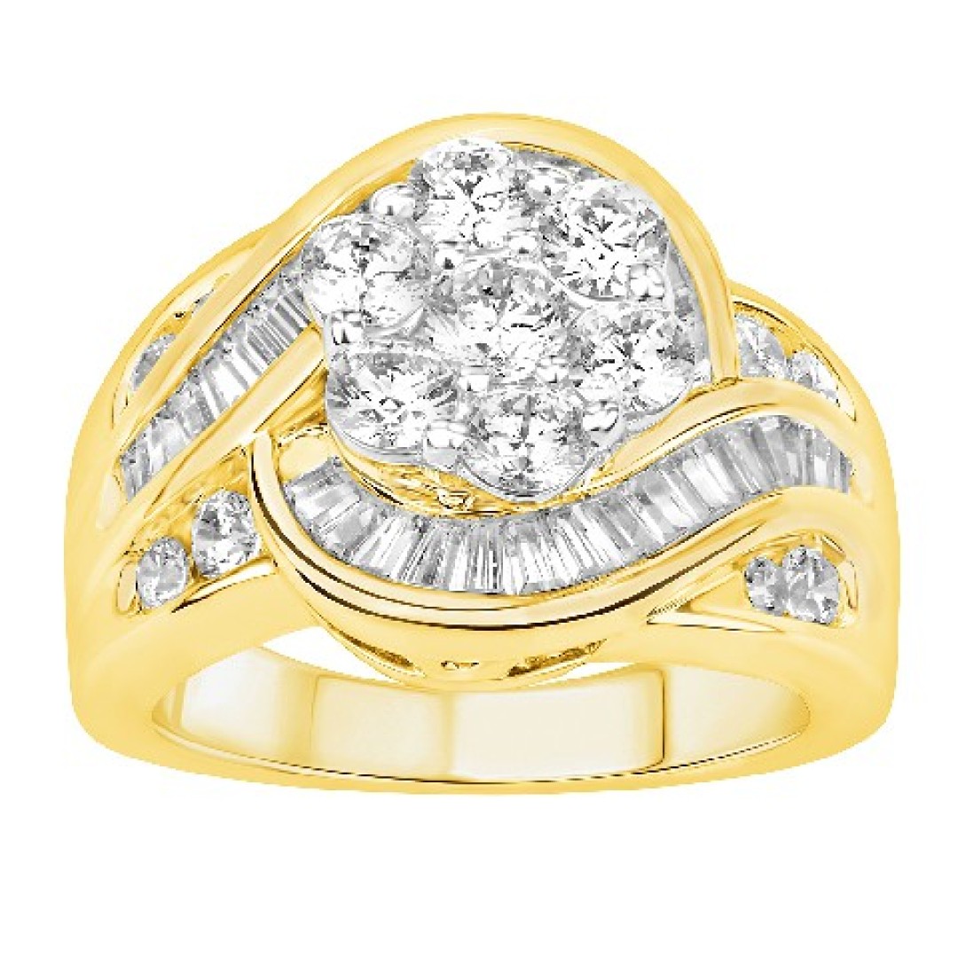 LADIES RING 2.00CT ROUND/BAGUETTE DIAMOND 14K YELLOW GOLD