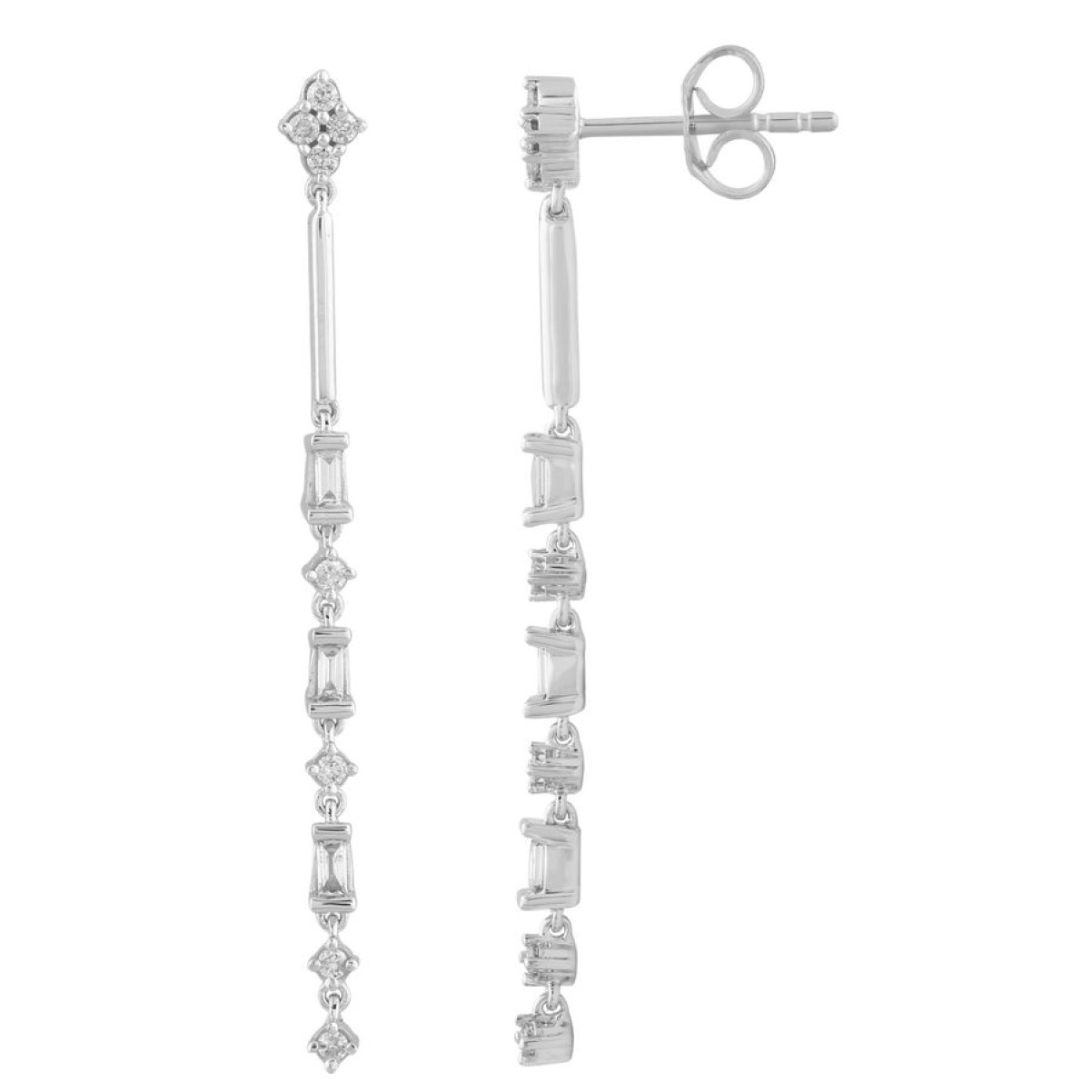 EARRINGS 0.25CT ROUND/BAGUETTE DIAMOND 10K WHITE GOLD