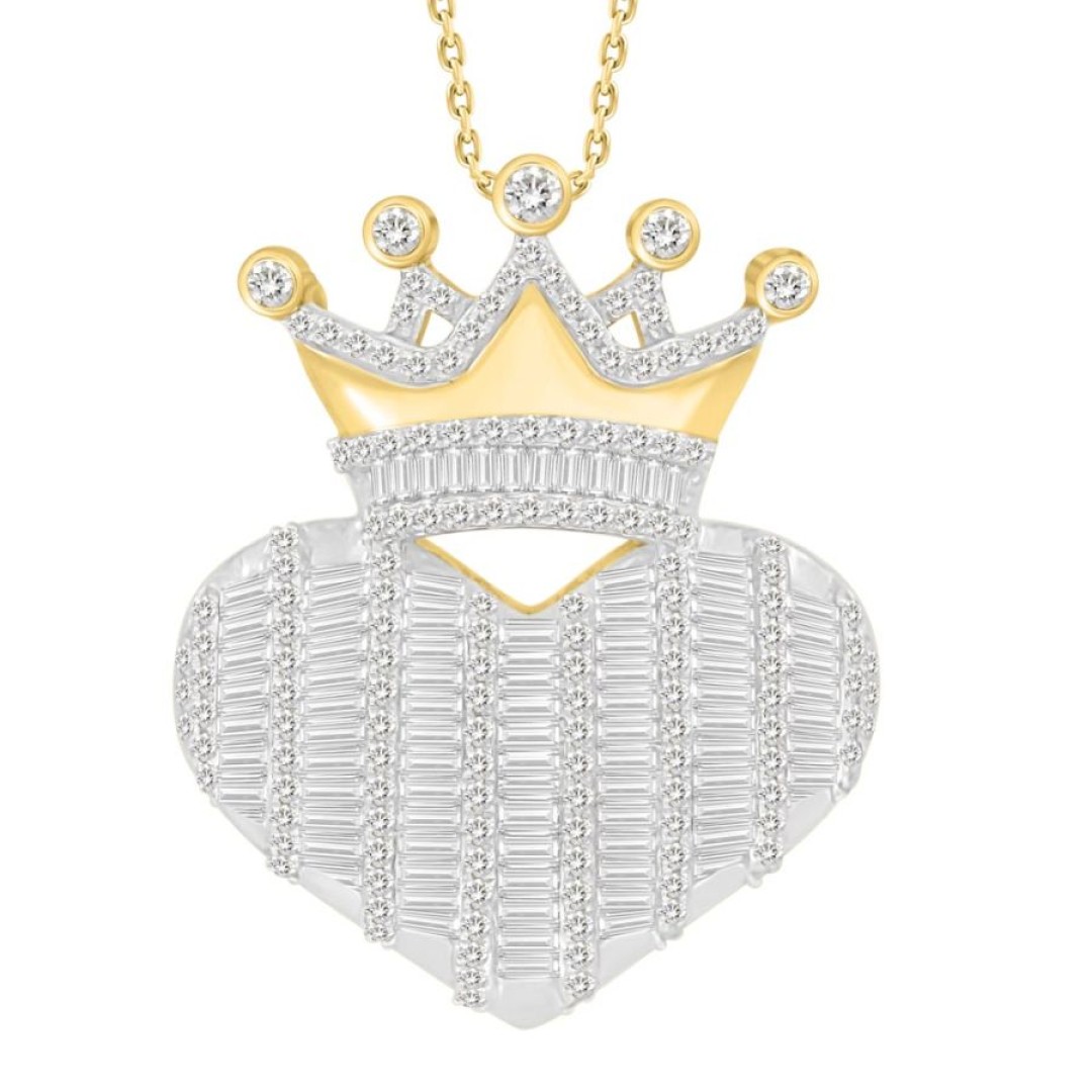LADIES PENDANT 1.25CT ROUND/BAGUETTE DIAMOND 10K YELLOW GOLD