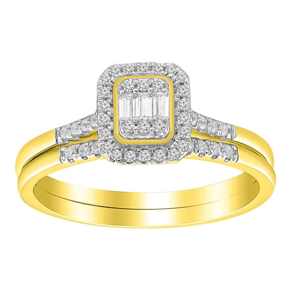 BRIDAL SET 0.25CT ROUND/BAGUETTE DIAMOND 10K YELLOW GOLD