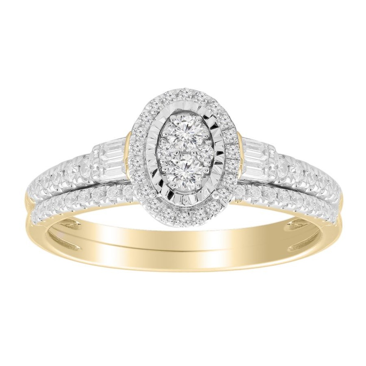 BRIDAL RING SET 0.50CT ROUND/BAGUETTE DIAMOND 10K YELLOW GOLD