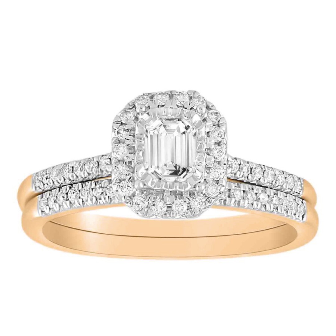 LADIES BRIDAL RING SET 5/8 CT ROUND/CUSHION DIAMOND 14K ROSE GOLD
