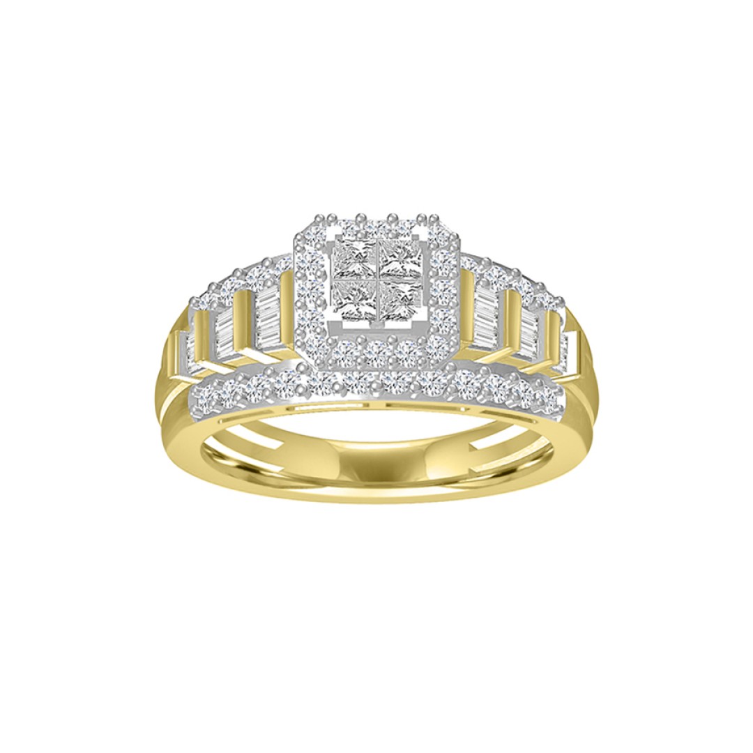 LADIES RING 1.00CT ROUND/BAGUETTE/PRINCESS DIAMOND 10K WHITE GOLD
