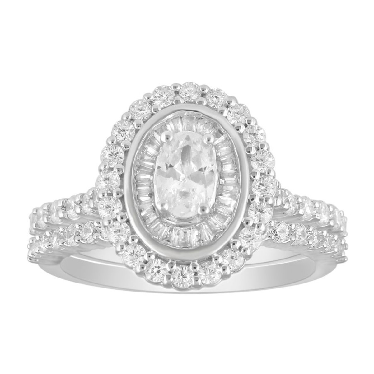 BRIDAL SET 1.25CT ROUND/BAGUETTE DIAMOND 14K WHITE GOLD
