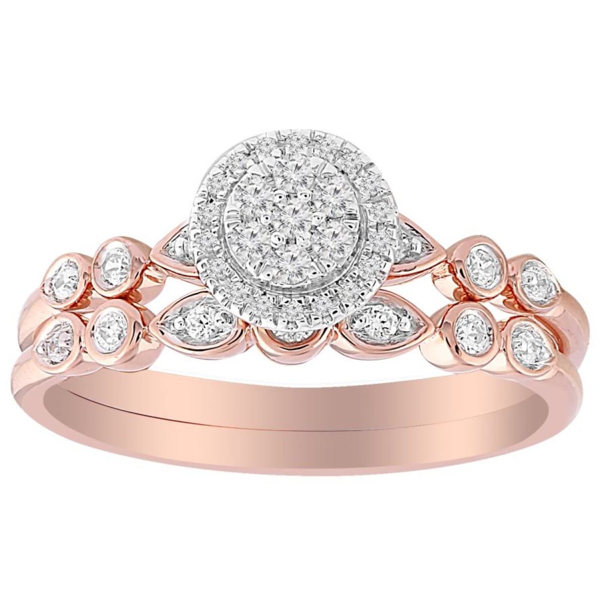 BRIDAL SET 0.25CT ROUND DIAMOND 10K ROSE GOLD