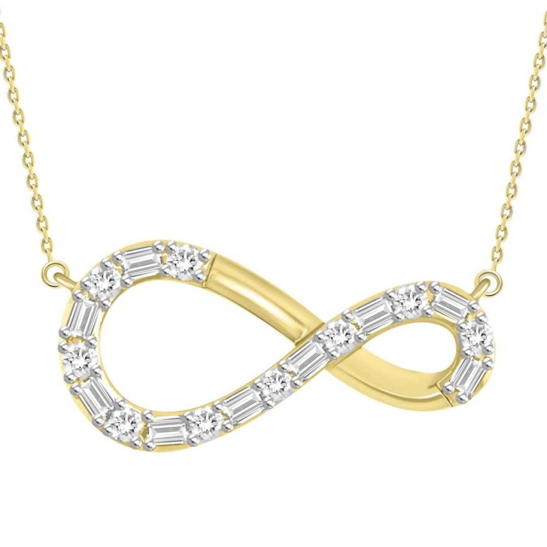 LADIES NECKLACE 0.33CT ROUND/BAGUETTE DIAMOND 10K YELLOW GOLD