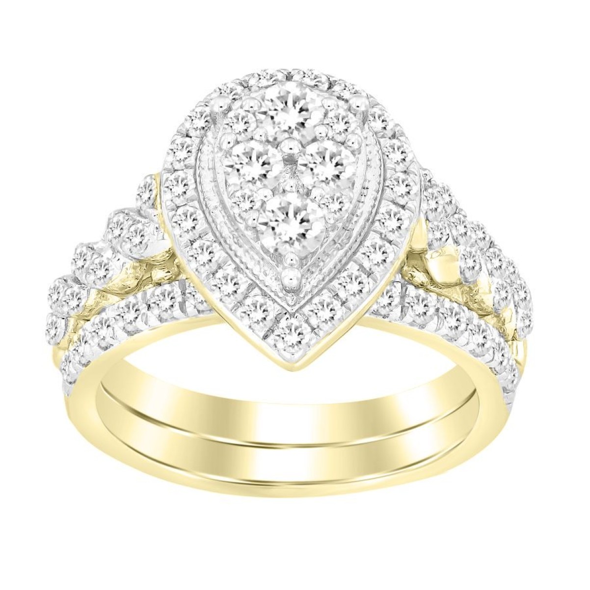 BRIDAL RING SET 1.50CT ROUND DIAMOND 14K YELLOW GOLD