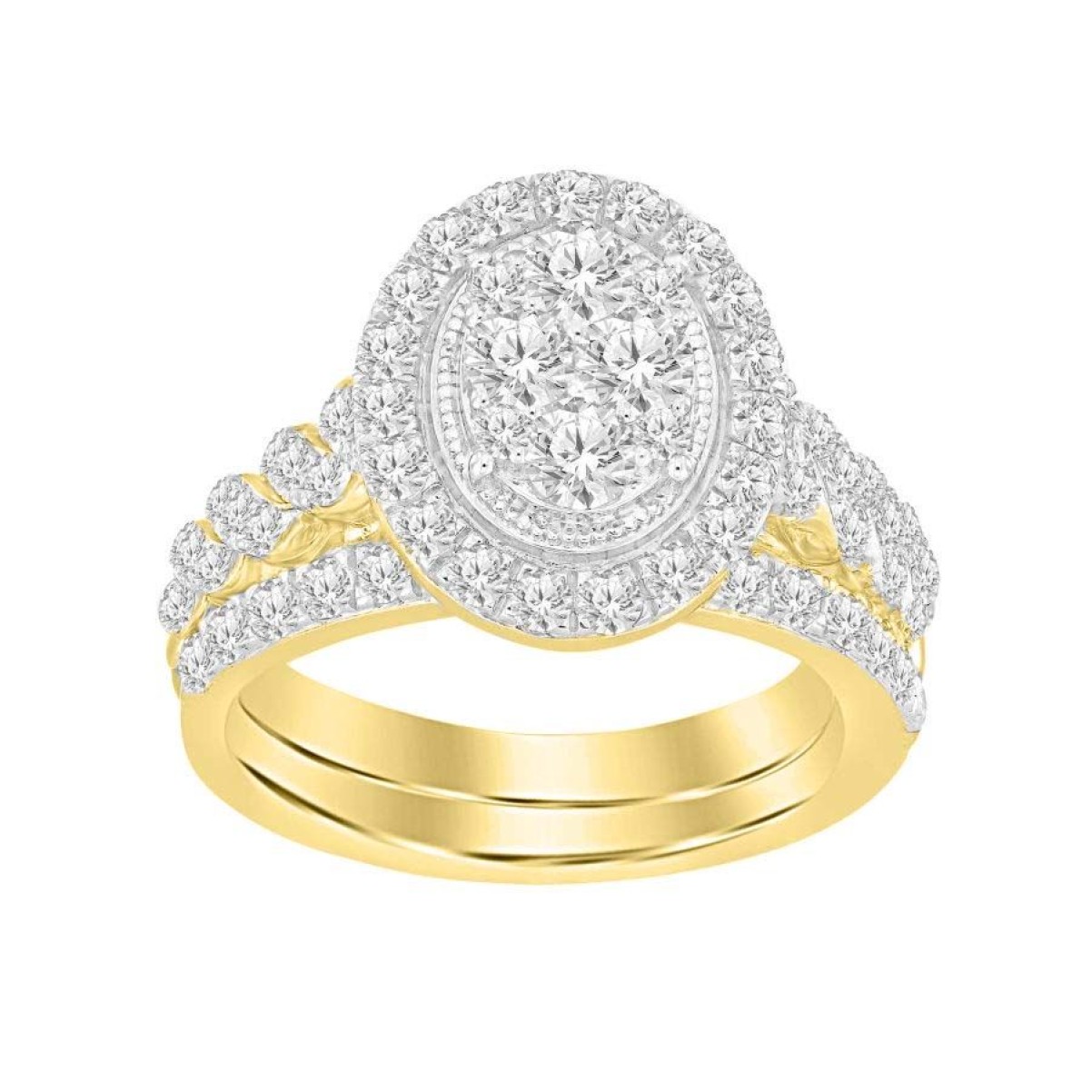 BRIDAL RING SET 1.50CT ROUND DIAMOND 14K YELLOW GOLD