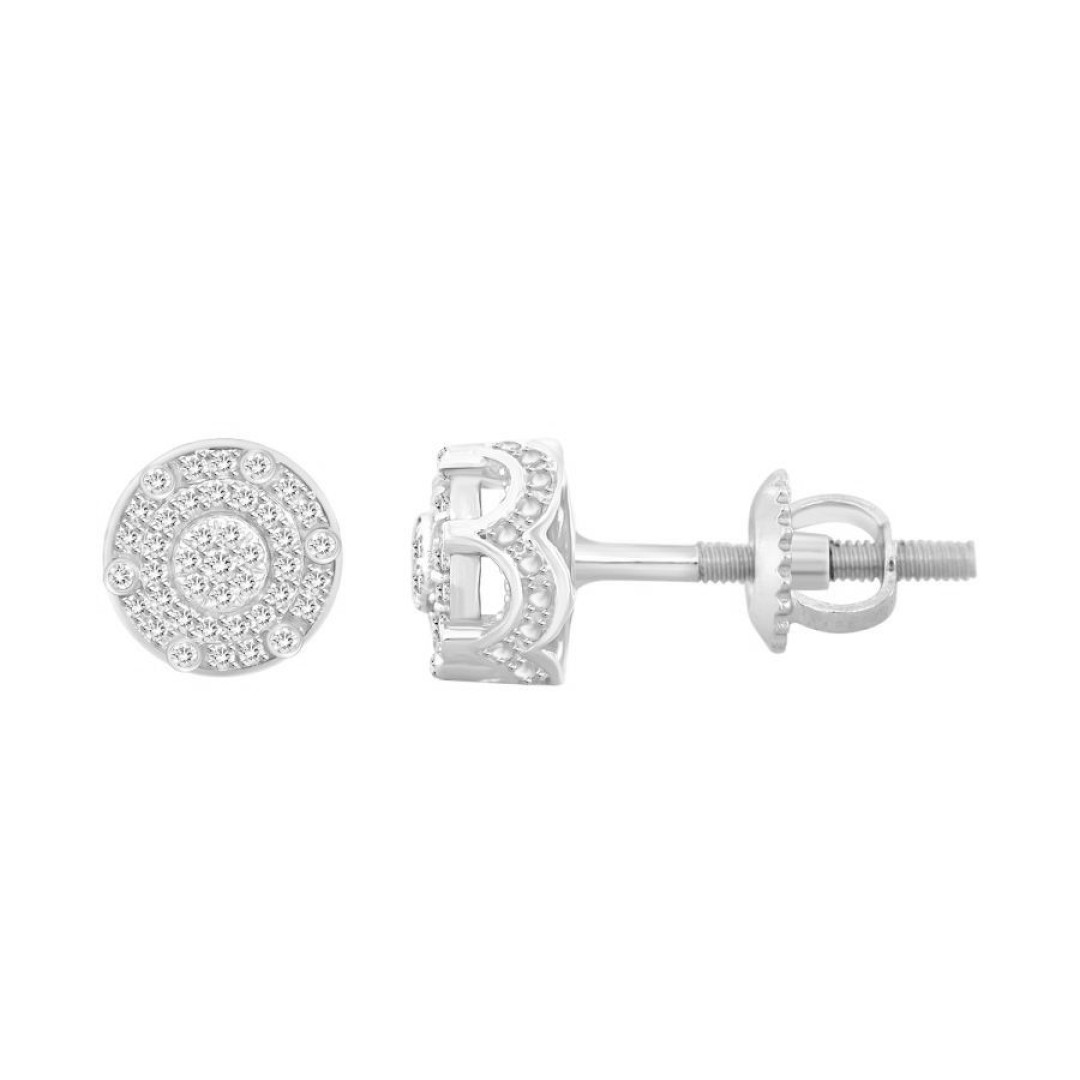 EARRINGS 0.25CT ROUND DIAMOND STERLING SILVER WHITE