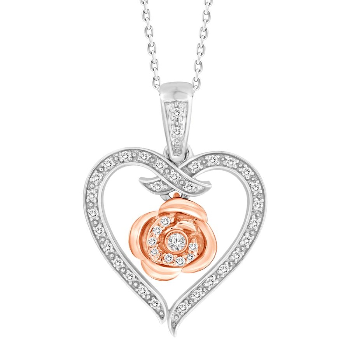 LADIES PENDANT WITH CHAIN 0.20CT ROUND DIAMOND 10K WHITE GOLD