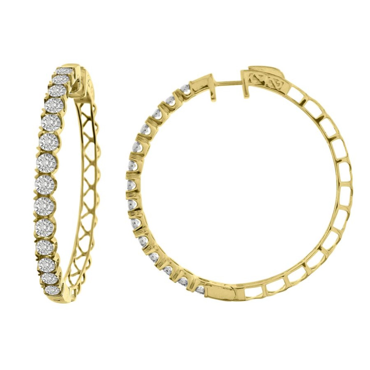 HOOP EARRINGS 2.00CT ROUND DIAMOND 10K YELLOW GOLD