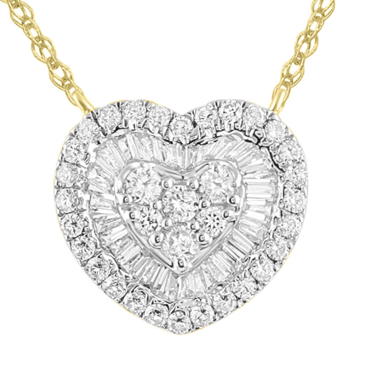 LADIES NECKLACE 0.50CT ROUND/BAGUETTE DIAMOND 10K YELLOW GOLD