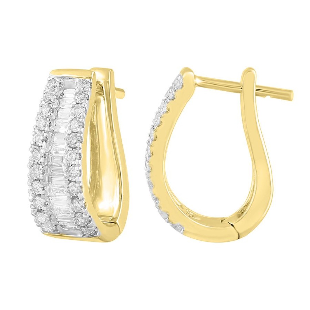 EARRINGS 0.75CT ROUND/BAGUETTE DIAMOND 10K YELLOW GOLD