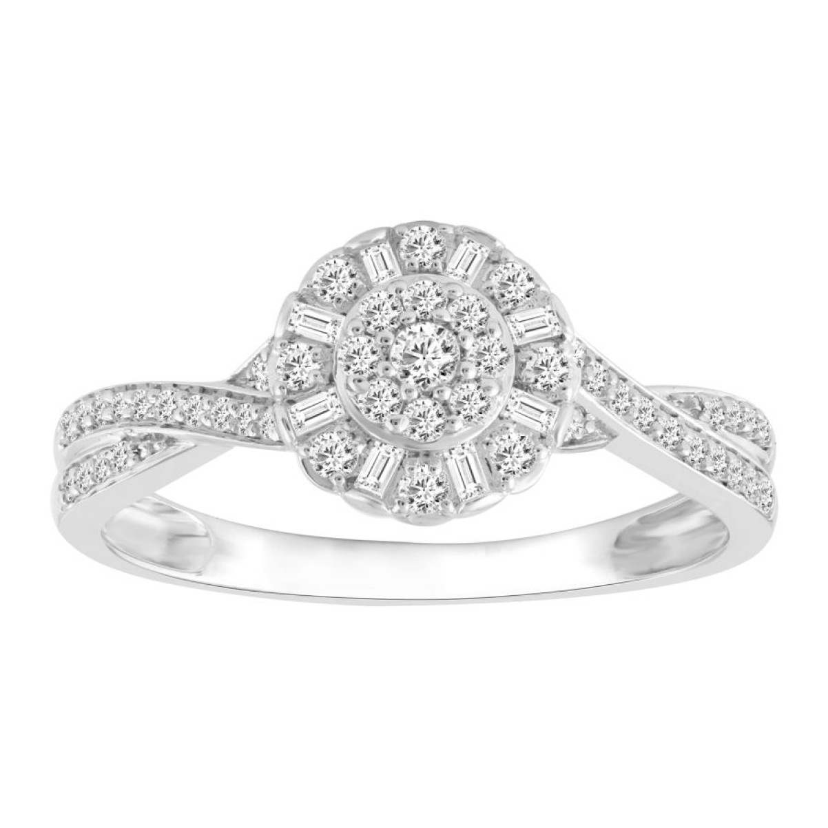 LADIES RING 0.35CT ROUND/BAGUETTE DIAMOND 10K WHITE GOLD