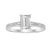 LADIES RING 0.15CT ROUND/BAGUETTE DIAMOND 14K WHITE GOLD (CENTER STONE 1.00CT EMERALD DIAMOND)
