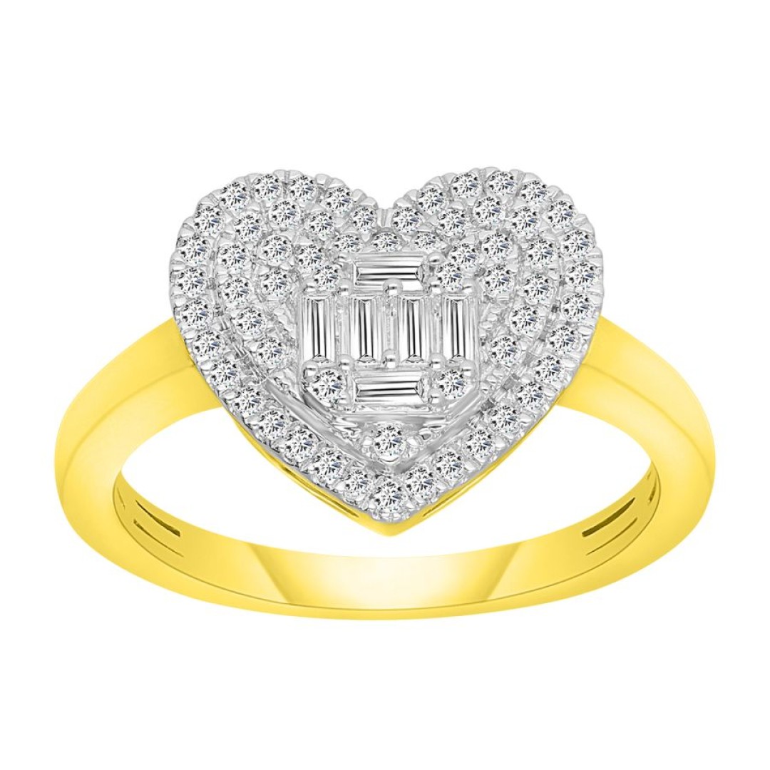 LADIES RING 0.50CT ROUND/BAGUETTE DIAMOND 10K YELLOW GOLD