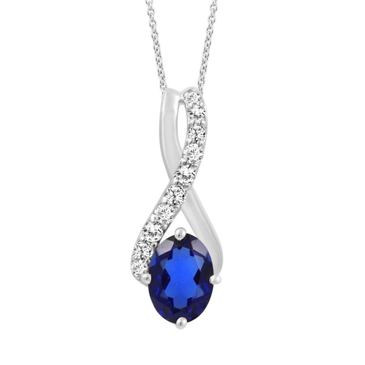 LADIES PENDANT WITH CHAIN 1.00CT ROUND/OVAL DIAMOND 14K WHITE GOLD