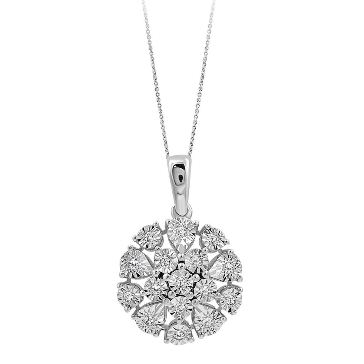 LADIES PENDANT WITH CHAIN 0.10CT ROUND DIAMOND STERLING SILVER WHITE
