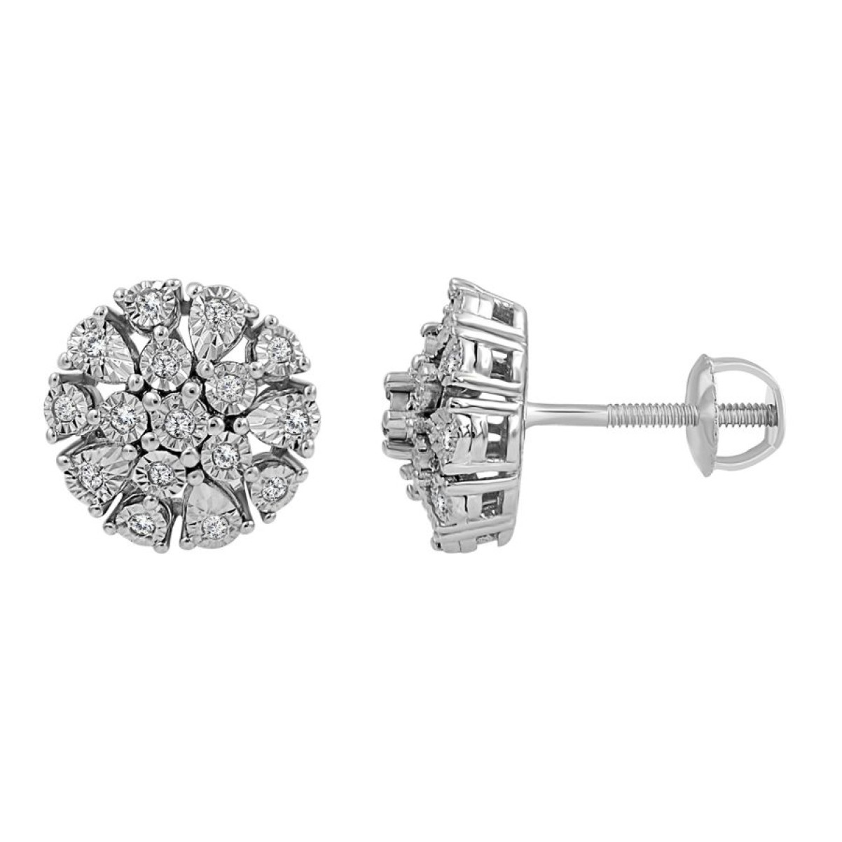 EARRINGS 0.10CT ROUND DIAMOND STERLING SILVER WHITE