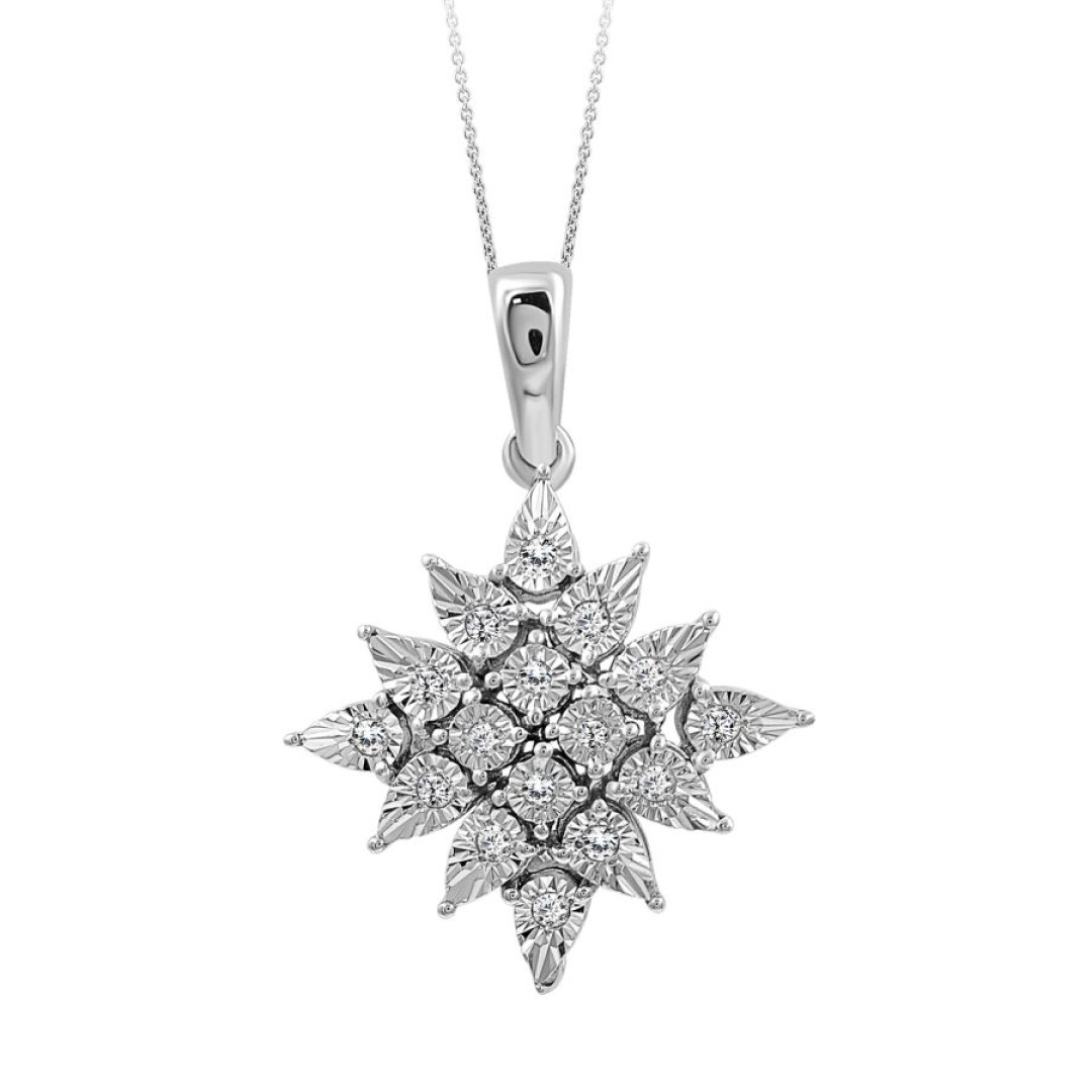 LADIES PENDANT WITH CHAIN 0.10CT ROUND DIAMOND STERLING SILVER WHITE
