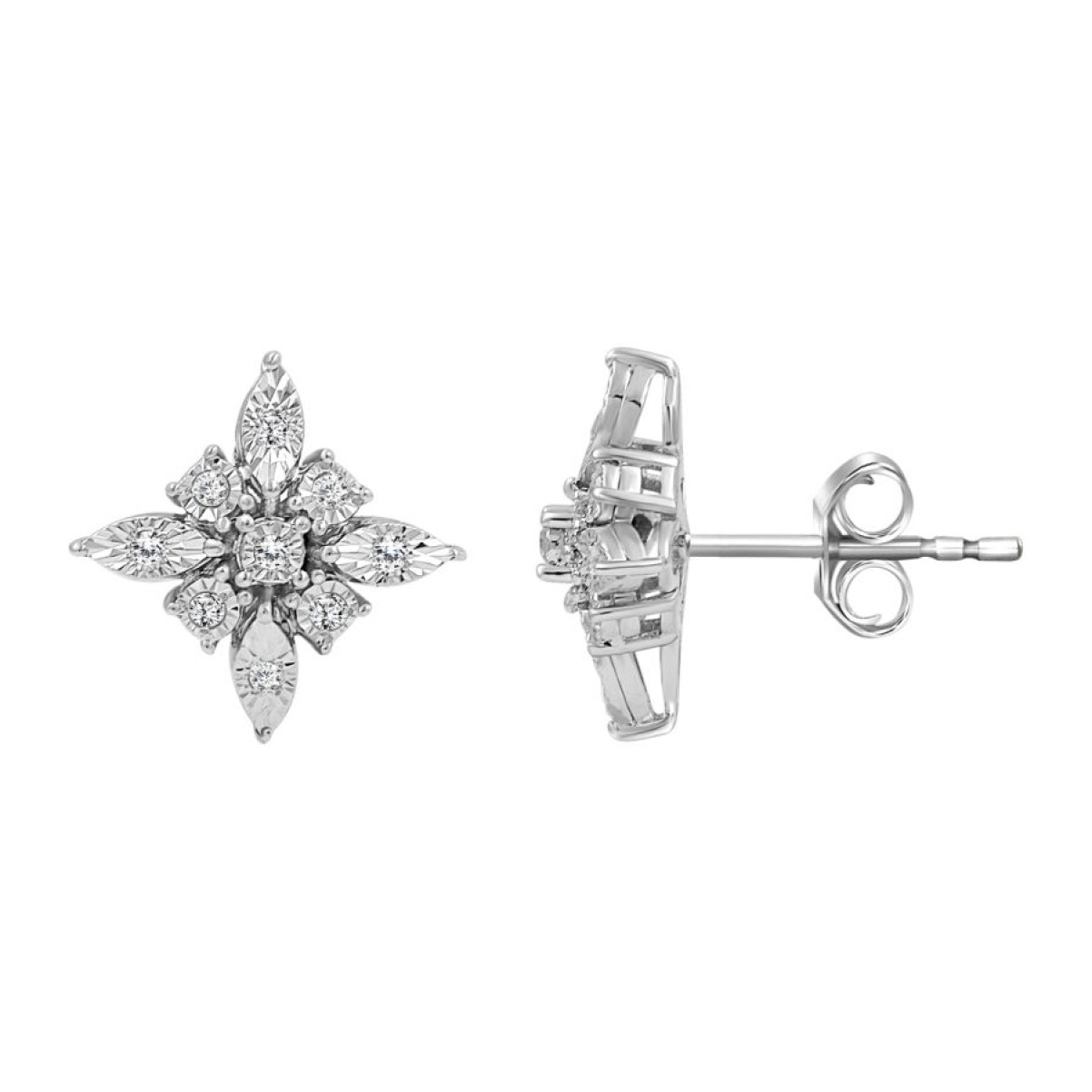 EARRINGS 0.10CT ROUND DIAMOND STERLING SILVER WHITE