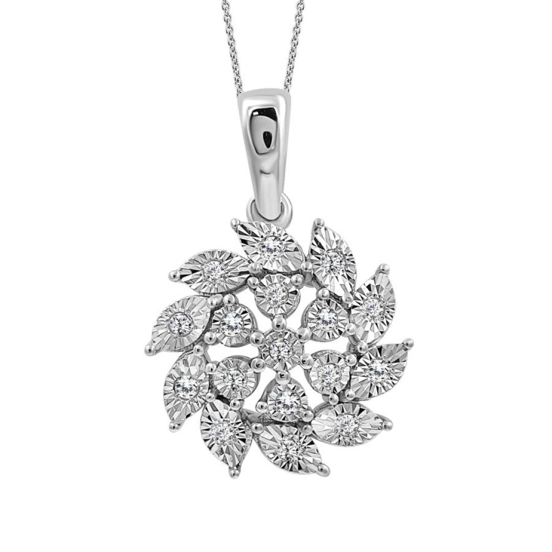 LADIES PENDANT WITH CHAIN 0.10CT ROUND DIAMOND STERLING SILVER WHITE