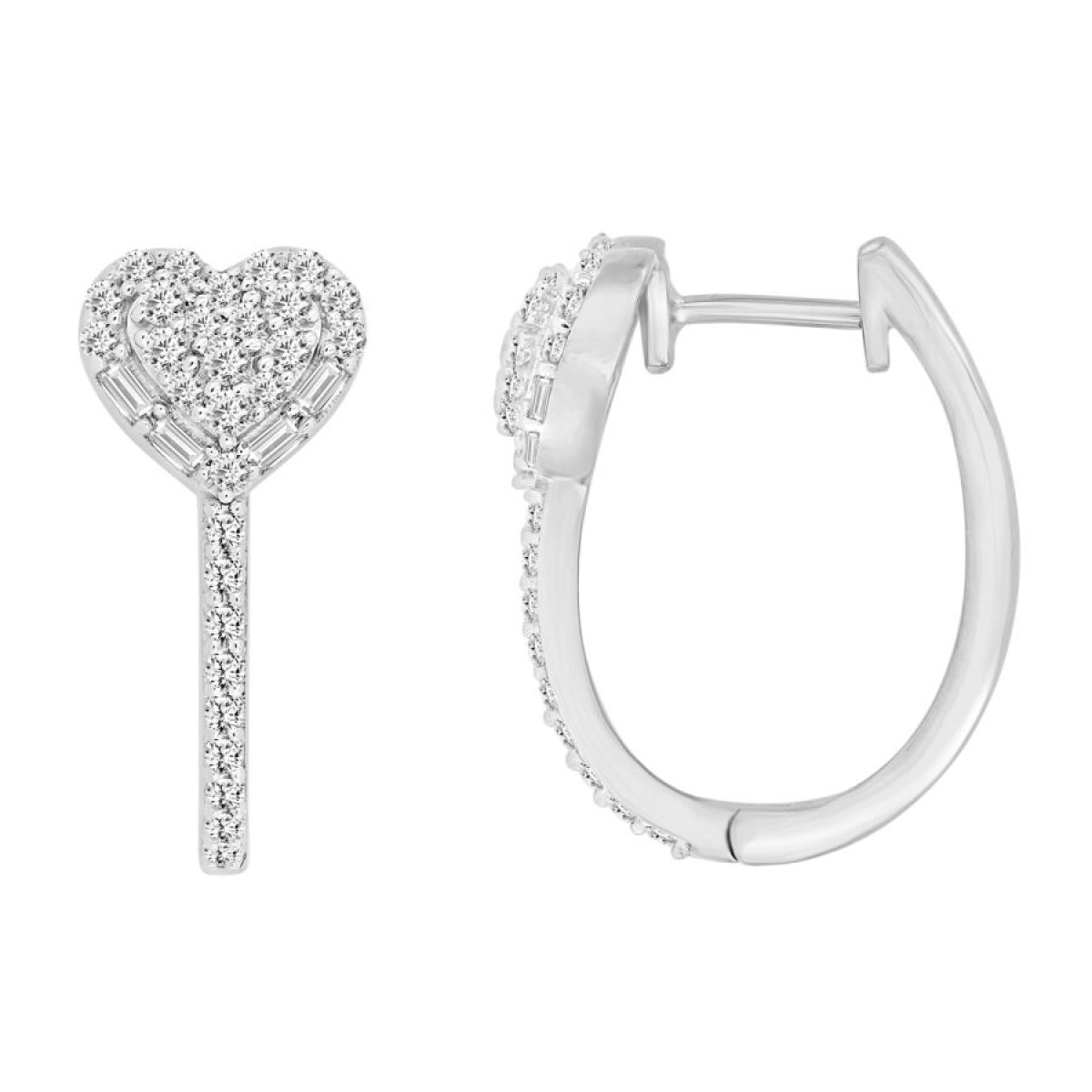 HOOPS EARRINGS 0.50CT ROUND/BAGUETTE DIAMOND 14K WHITE GOLD HOOPS EARRINGS 0.50CT ROUND/BAGUETTE DIAMOND 14K WHITE GOLD