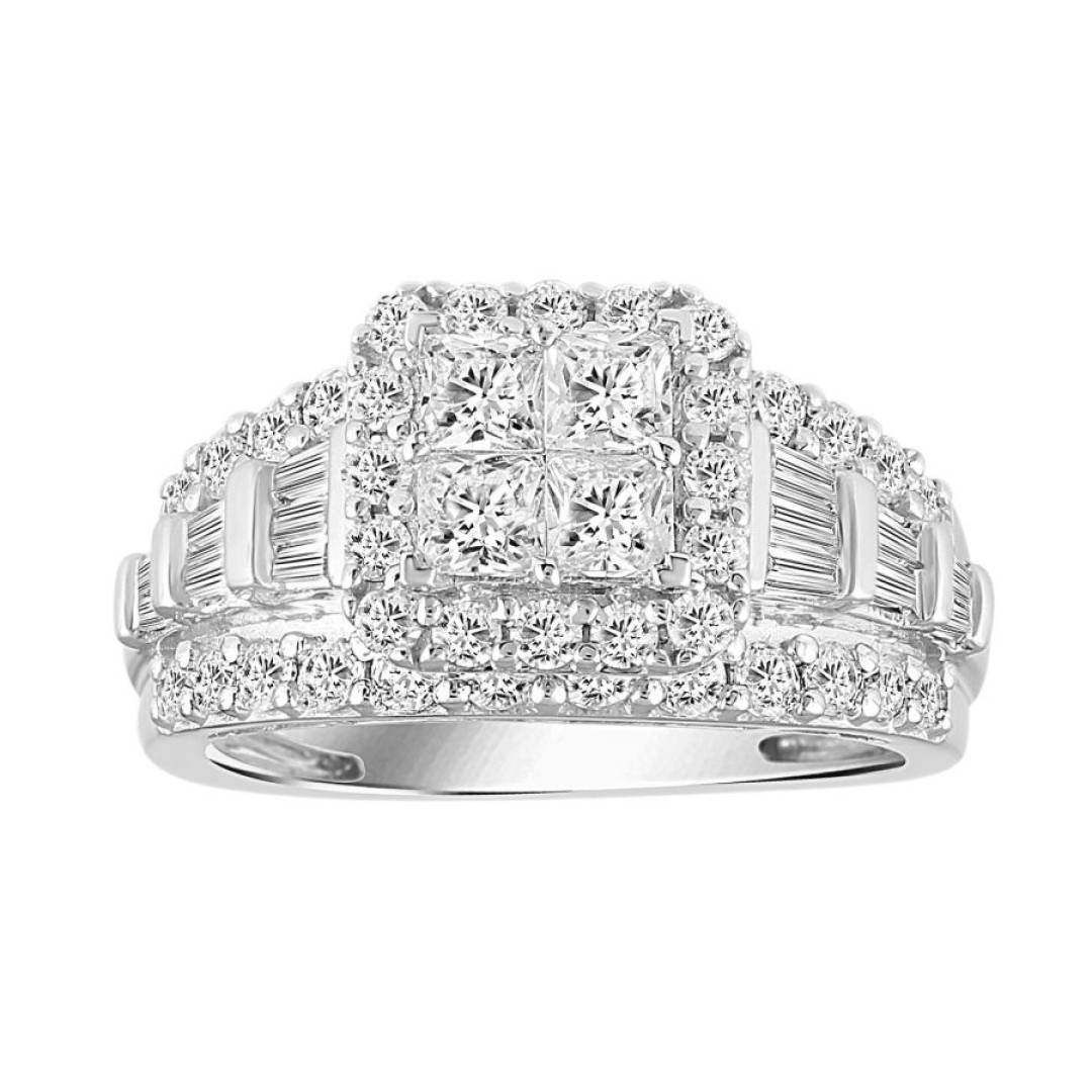 LADIES RING 3.00CT ROUND/PRINCESS/BAGUETTE DIAMOND 14K WHITE GOLD