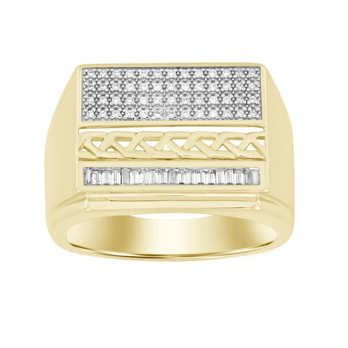 MEN'S RING 0.33CT ROUND/BAGUETTE DIAMOND 10K YELLOW GOLD