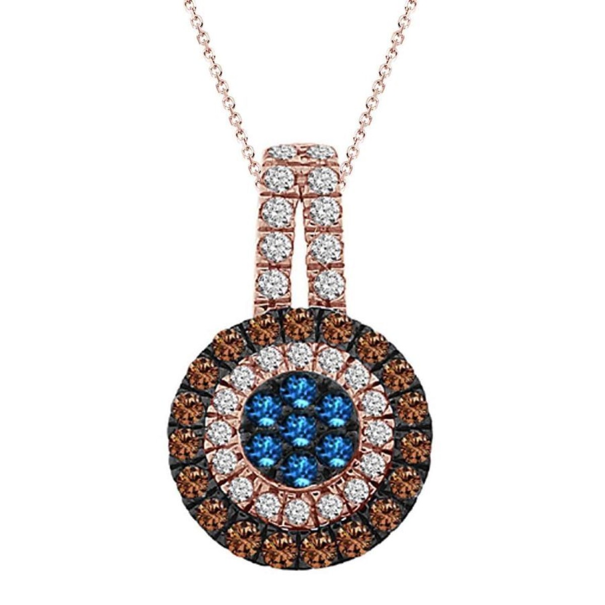 LADIES PENDANT 0.75CT ROUND/DB DIAMOND 14K ROSE GOLD