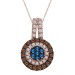 LADIES PENDANT 0.75CT ROUND DARK BROWN/BLUE DIAMOND 14K ROSE GOLD