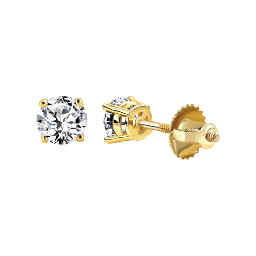 SOLITAIRE EARRINGS 1.00CT ROUND DIAMOND 14K YELLOW GOLD