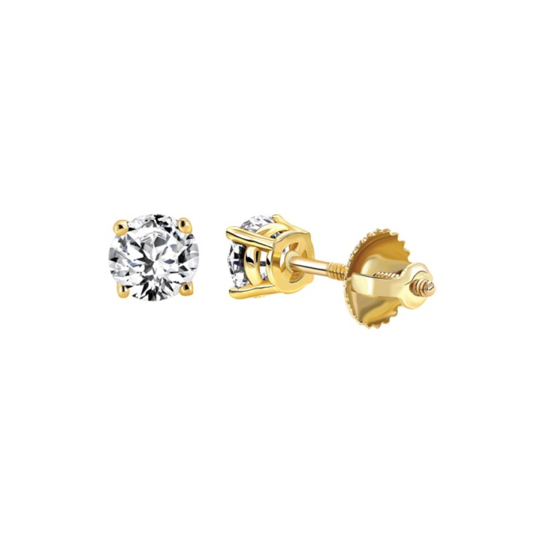 SOLITAIRE EARRINGS 0.25CT ROUND DIAMOND 14k YELLOW GOLD