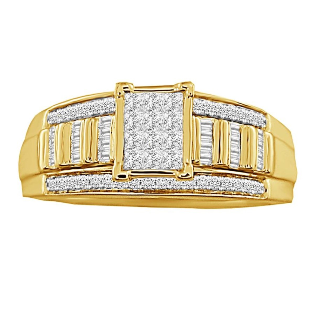 LADIES RING 0.50CT ROUND/BAGUETTE DIAMOND 10K YELLOW GOLD