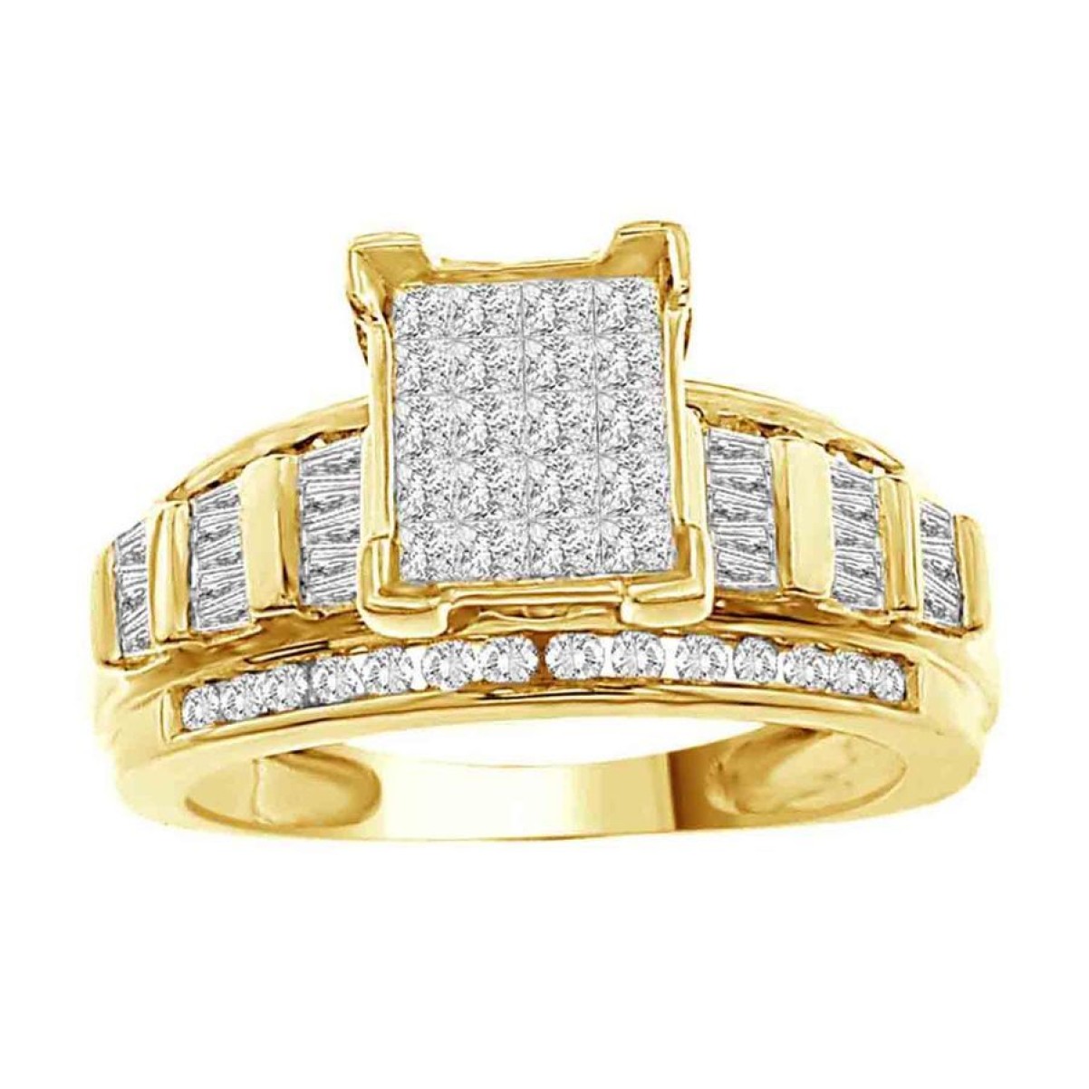 LADIES RING 1.00CT ROUND/PRINCESS/INV/BAGUETTE DIAMOND 10K YELLOW GOLD