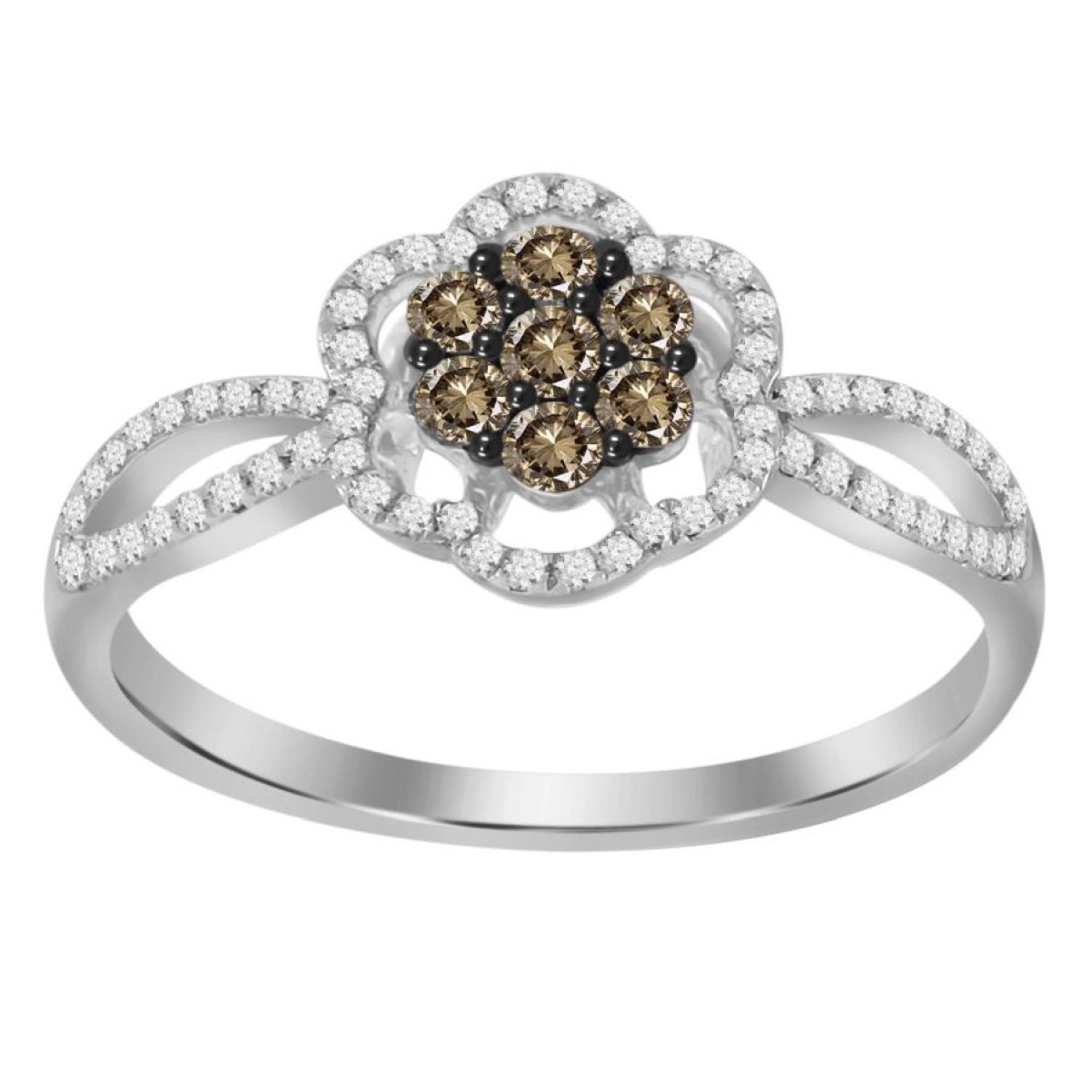 LADIES RING 0.35CT ROUND/DARK BROWN DIAMOND 10K WHITE GOLD