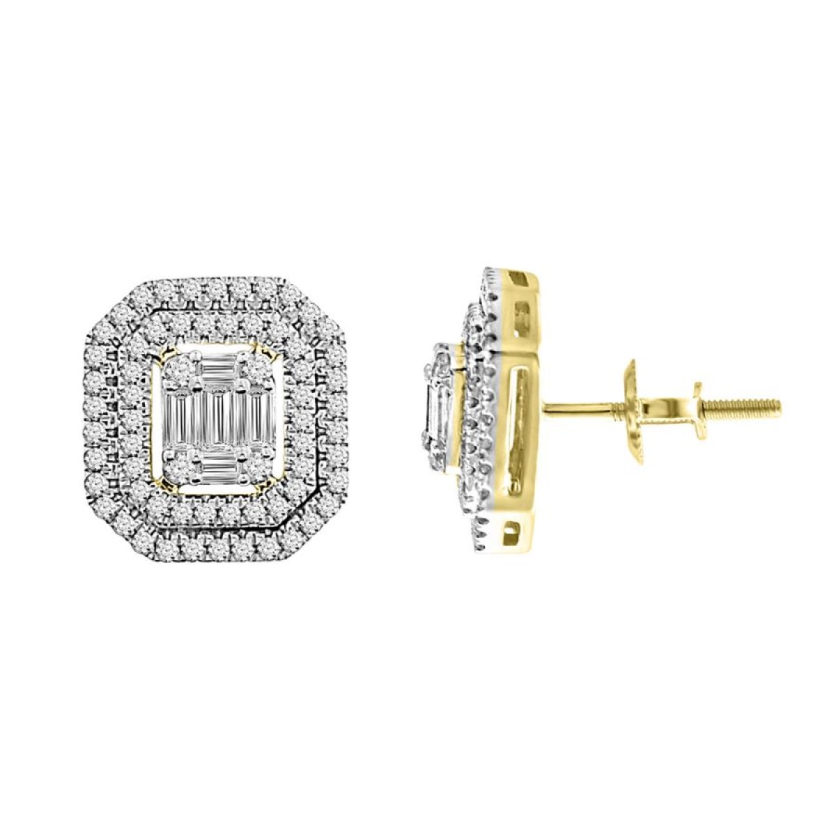 LADIES EARRINGS 0.75CT ROUND/BAGUETTE DIAMOND 14K WHITE GOLD LADIES EARRINGS 0.75CT ROUND/BAGUETTE DIAMOND 14K WHITE GOLD
