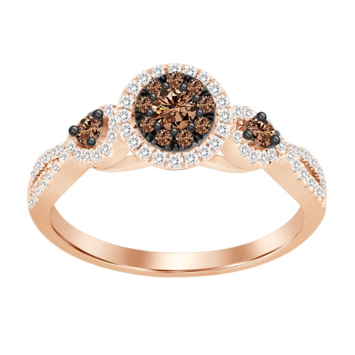 LADIES RING 0.40CT ROUND/DB DIAMOND 14K ROSE GOLD