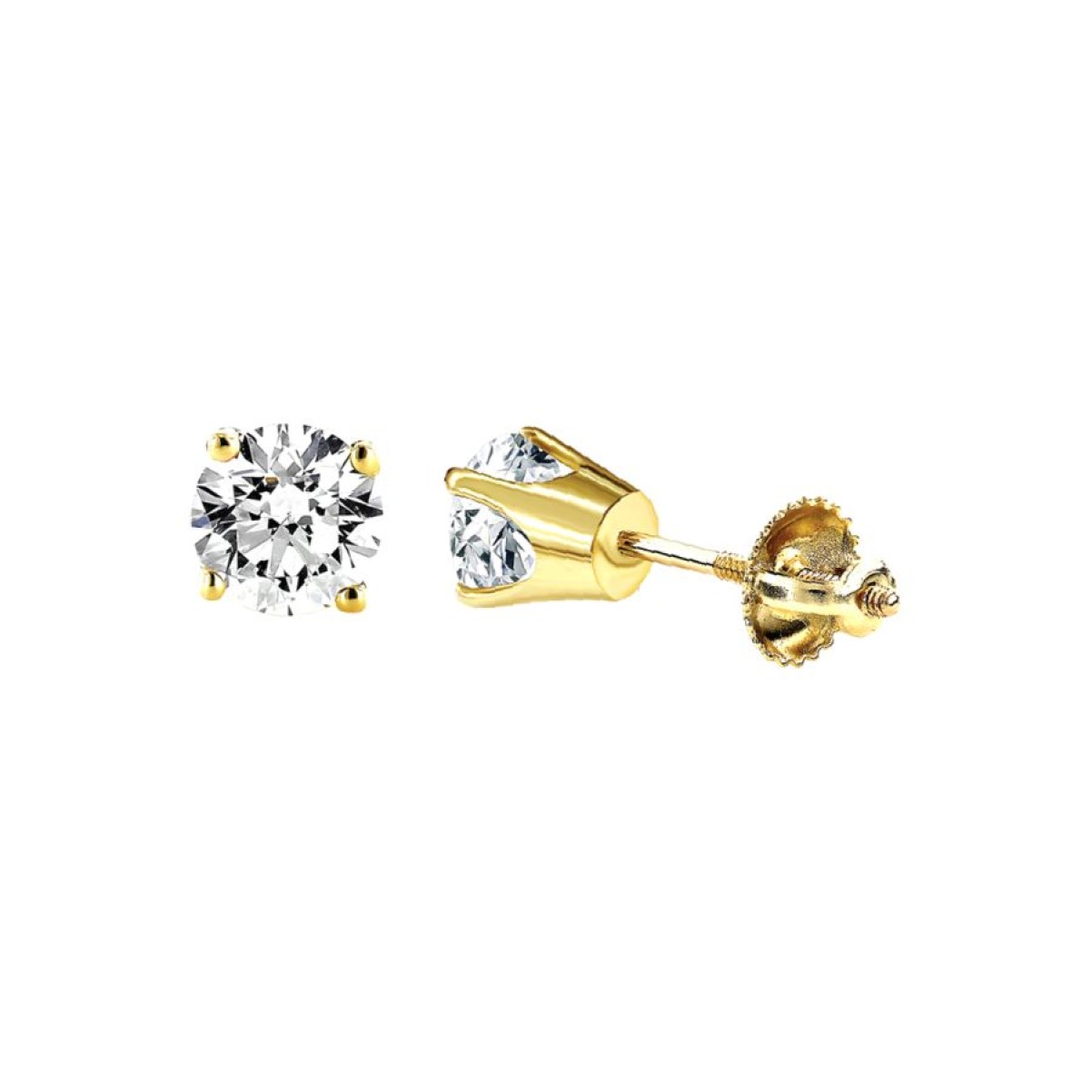SOLITAIRE EARRINGS 1.00CT ROUND DIAMOND 14K YELLOW GOLD